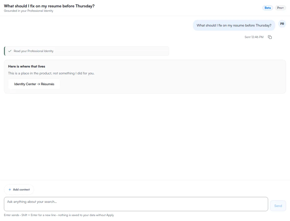The chat workspace with a question asked, the answer beneath it, and the composer below.